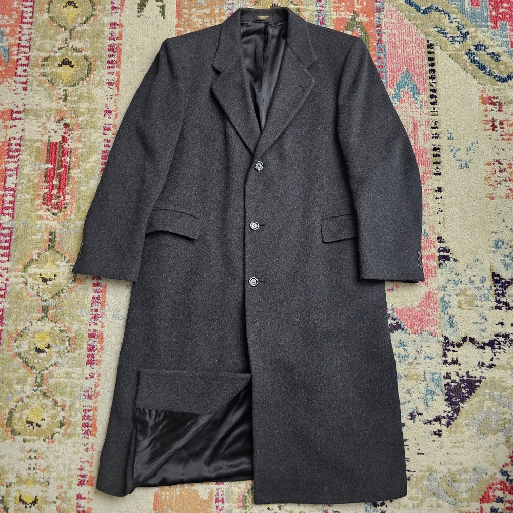 Silver Cloud Mens Size 44L Cashmere Button Collared Long Sleeve Trench Coat